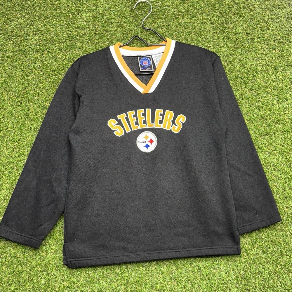 Pittsburgh Steelers Shirt Youth Medium Gray NFL Football Tee Boys Jersey V Neck